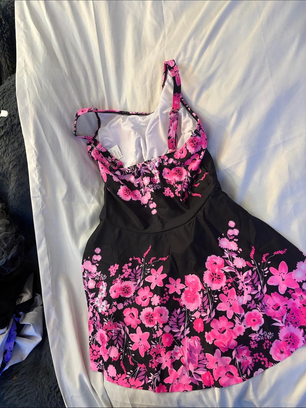 Women's Black Swim Sarong Dress with Pink Floral Print - Picture 4 of 6